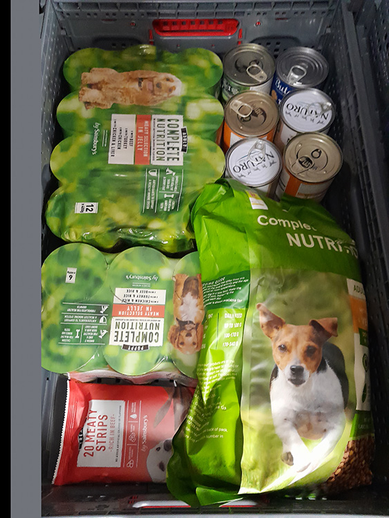 Typical example of a pet food donation parcel