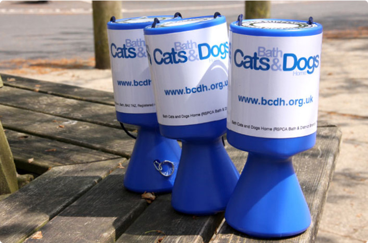 charity collection cans for Bath Cats and Dogs Home