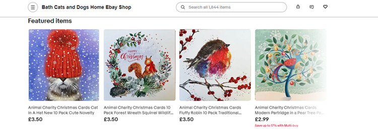 Showing the charity Christmas card selection on eBay